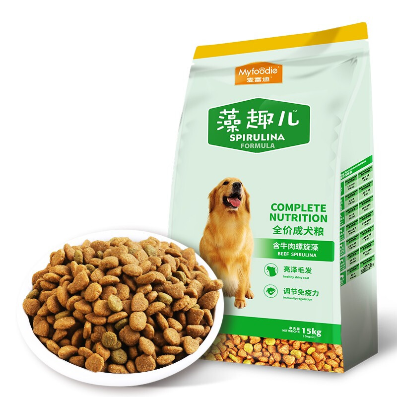 Myfoodie 麦富迪 牛肉螺旋藻全犬成犬狗粮 15kg 139元