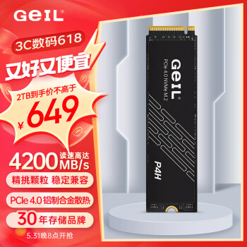 GeIL 金邦 P4H系列 M.2 NVMe 固态硬盘 2TB PCI-E4.0