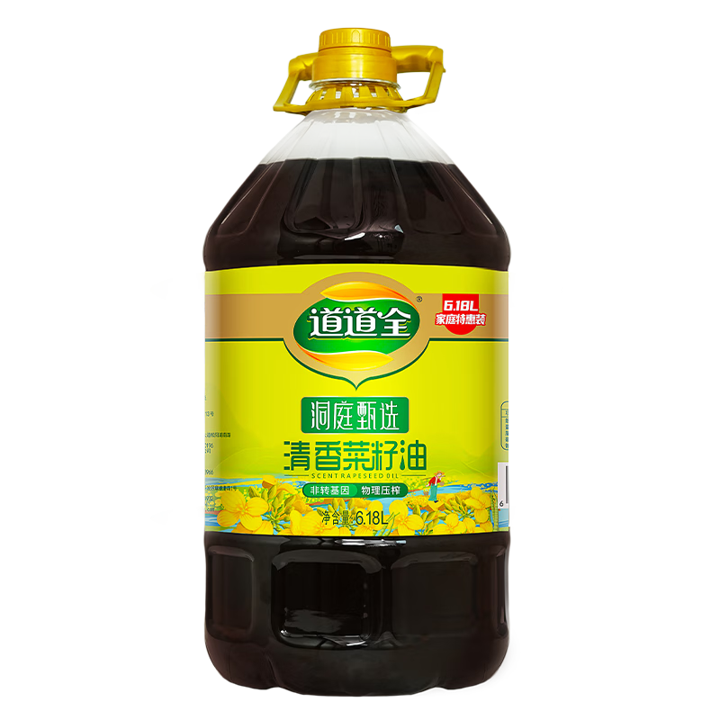 京东百亿补贴、plus会员:道道全食用油 洞庭甄选清香菜籽油6.18L 量贩装 物理压榨 升级款 185.5元（合61.83元/件）包邮