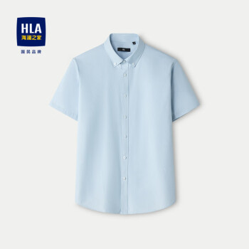 HLA 海澜之家 短袖衬衫男夏季24条纹透气扣领休闲衬衣男