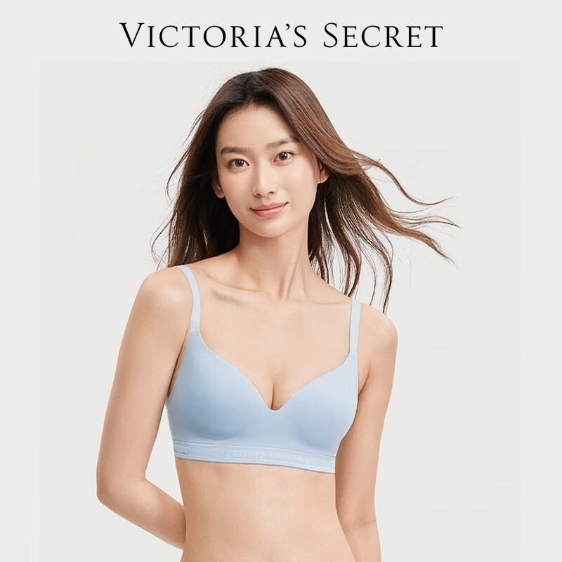 VICTORIA\'S SECRET 软支撑柔软薄款微聚拢无痕无钢圈LOGO字母下围舒适文胸胸罩内衣 05M2天空蓝 11233954 S 券后87.3元