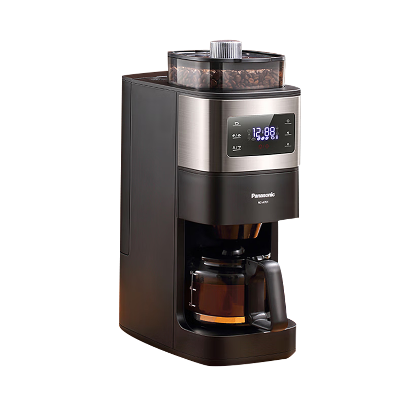 松下（Panasonic）美式咖啡机研磨一体 家用全自动豆粉两用自动清洁智能保温NC-A701 555.9元+9.9元家电家居卡