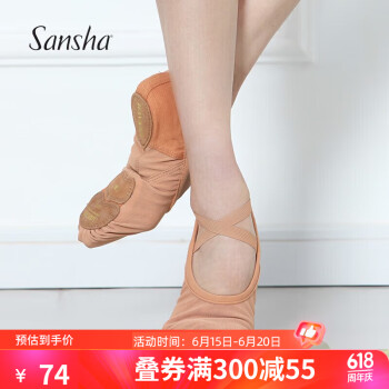 SANSHA 三沙 成人芭蕾舞练功鞋弹力网布皮底猫爪鞋舞蹈软鞋透气357X肉40