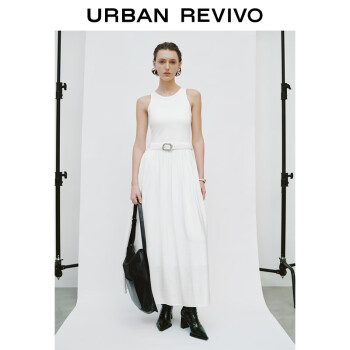 URBAN REVIVO UR2024夏季新款女装法式气质温柔风垂感腰带连衣裙UWJ740023