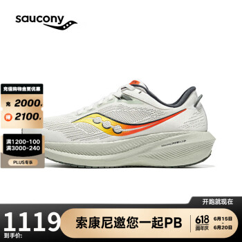 saucony 索康尼 胜利21专业缓震跑鞋男跑步鞋训练运动鞋灰黄(宽楦)43
