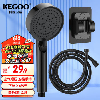 KEGOO 科固 花洒喷头淋浴软管免打孔支架三件套 5档增压手持套装通用K4028