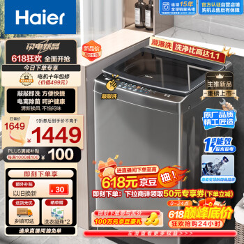 Haier 海尔 波轮洗衣机全自动家用 10公斤大容量 直驱变频 敲敲洗全桶换风 电离除菌 EB100B53Mate2