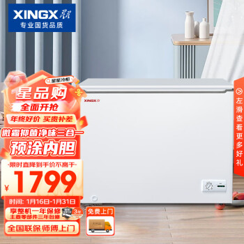 XINGX 星星 300升家用商用减霜净味冰柜 冷藏冷冻转换冷柜 节能顶开冰箱 BD/BC-300JKE