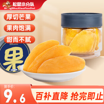 松鼠小分队 芒果干蜜饯果干水果干原切厚实芒果片休闲零食小吃158g*罐