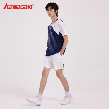 KAWASAKI 川崎 羽毛球服男款专业运动短袖V领速干T恤B1972 普林蓝 XL