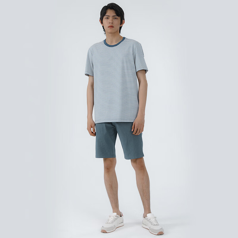 Markless 夏季宽松圆领短袖T恤 白蓝条 XL 49元 （需用券）