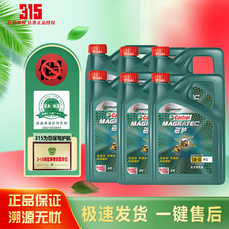 Castrol 嘉实多 磁护 极护 金嘉护 汽机油 汽车机油发动机润滑油 保养维修 磁护全合成 5W-30 4L*6 3060元