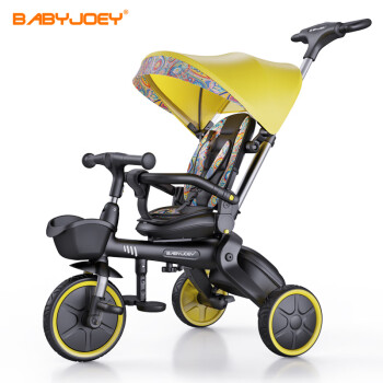 Babyjoey 儿童三轮车宝宝自行车可推可骑1-5岁脚踏蹬轻便可折叠童车 流明黄