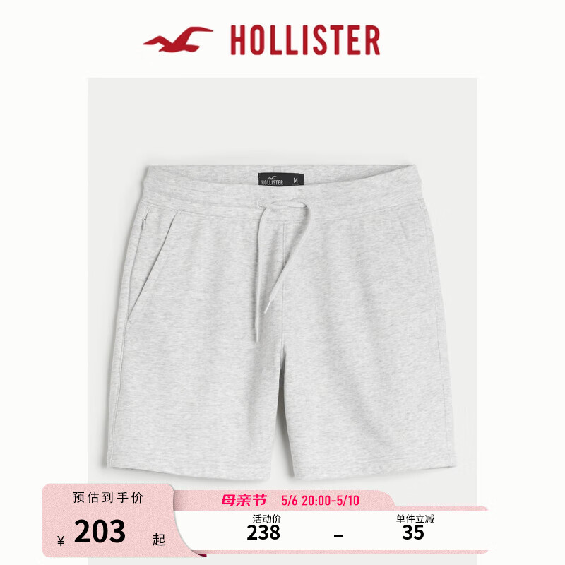 HOLLISTER 24春夏新款美式风宽松休闲抽绳毛圈布短裤男 KI328-4077 浅麻灰色 S (175/76A) 150元