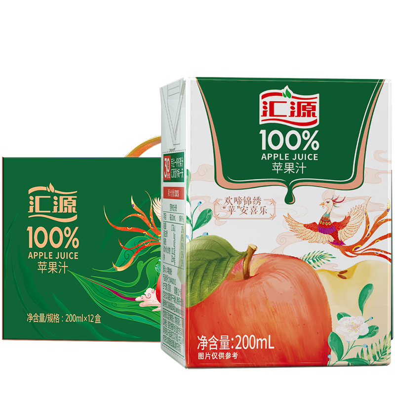 汇源 100﹪果汁苹果汁 200ml*12盒 多种维生素饮料礼盒装整箱 17.91元（需领券）