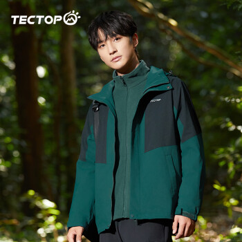 TECTOP 探拓 冲锋衣三合一保暖登山服 2347053 男款森绿/黑色XL