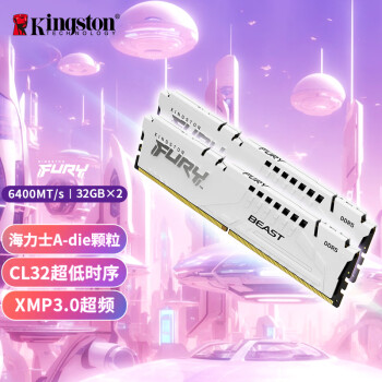 Kingston 金士顿 FURY Beast超级野兽系列 DDR5 6400MHz 台式机内存 马甲条 白色 32GB 32GBx2 CL32