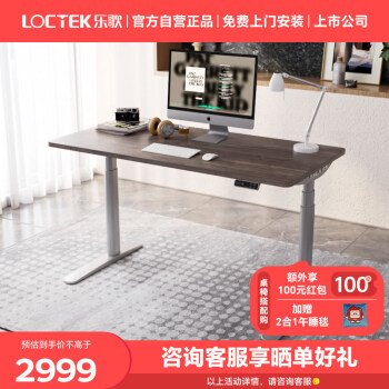Loctek 乐歌 电动升降桌电脑桌站立办公学习桌写字桌E6-HD/1.4m灰胡桃木色套装