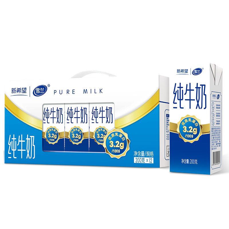 PLUS会员:新希望 云南高原牧场 全脂纯牛奶200g*12盒*5件 76元包邮（合15.2元/件）