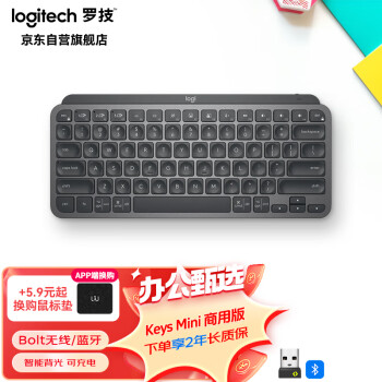 logitech 罗技 大师系列 MX Keys Mini无线蓝牙键盘 高端办公智能背光 带接收器 商用版 石墨黑