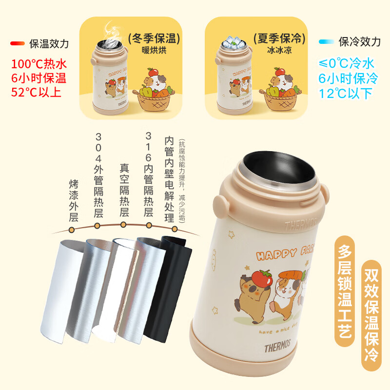 京东PLUS：THERMOS 膳魔师 儿童保温杯 棕色 券后212.1元