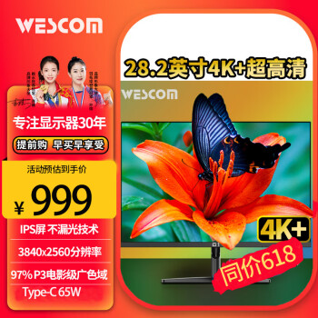 wescom 28.2英寸G1Pro 4K+超高清 不漏光IPS屏 97%P3电影级广色域  色域缩限 Type-C 65W 设计制图显示器