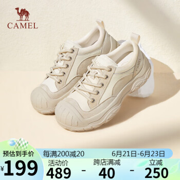 CAMEL 骆驼 户外鞋女质感拼接圆头系带运动休闲鞋 L24S283057 米色 40