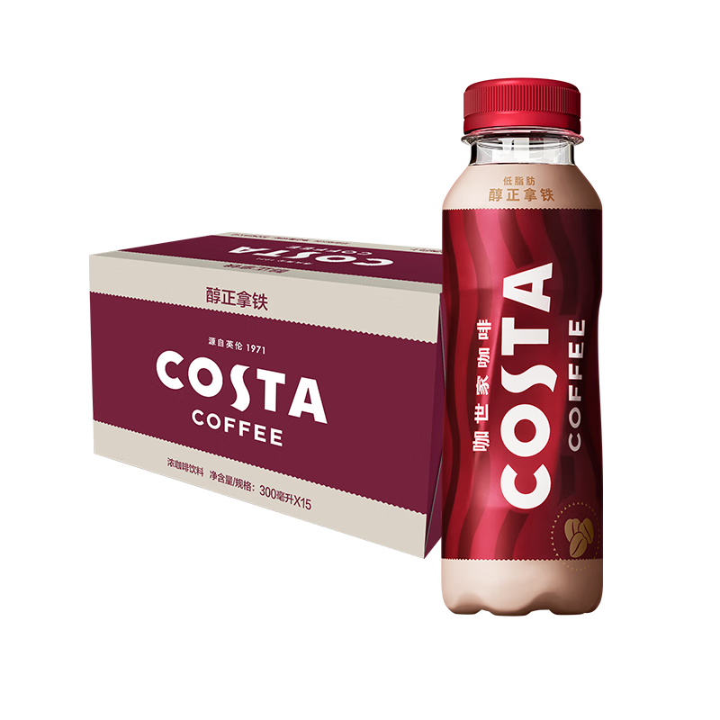 再降价、plus会员：可口可乐（Coca-Cola）COSTA COFFEE 醇正拿铁 浓咖啡饮料 300mlx15瓶  82.66元（合主41.33元/件 ）