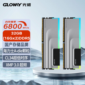 GLOWAY 光威 神武系列 DDR5 6800MHz 台式机内存 灯条 银色 32GB 16GBx2 CL34