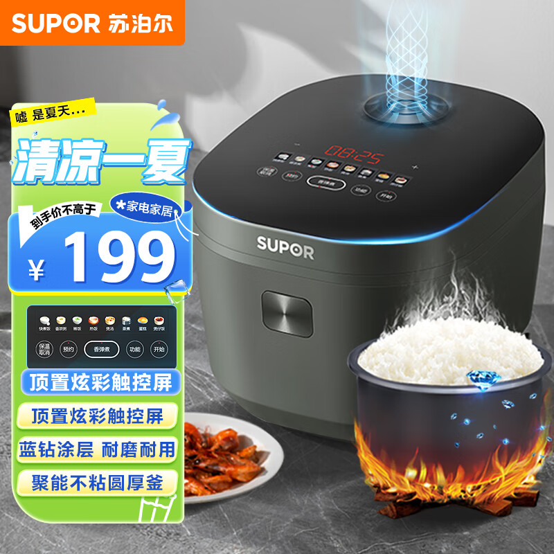 SUPOR 苏泊尔 电饭煲4L不粘锅电饭煲蓝钻内胆智能七段加热多功能 ￥159