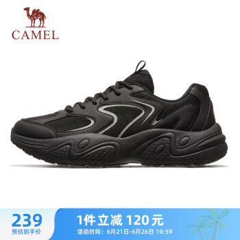 CAMEL 骆驼 休闲厚底老爹鞋男透气通勤运动鞋子 K14B09L7023 黑色 39