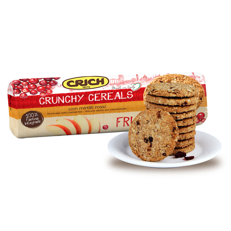 需首单：可意奇 意大利进口 CRICH 全麦粗粮酥性蔓越莓味消化饼干250g 早餐 12.9元包邮