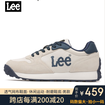 Lee 李 休闲鞋男复古运动跑步鞋网面透气轻便耐磨潮流鞋子 米色 38