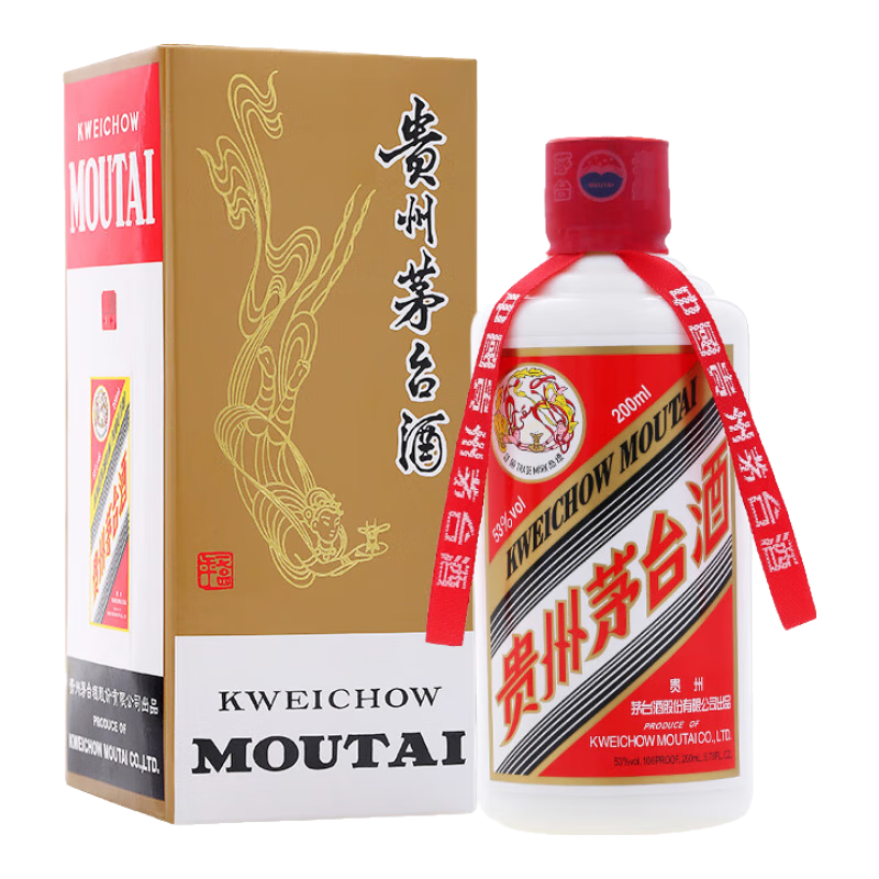 百亿补贴、月黑风高：茅台 飞天 酱香型白酒 53﹪vol 200ml 单瓶装 799元