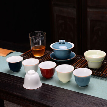 苏客 茶具套装陶瓷家用简约办公室茶壶茶杯盖碗茶碗泡茶功夫茶具礼盒装 盖碗套装(经典)
