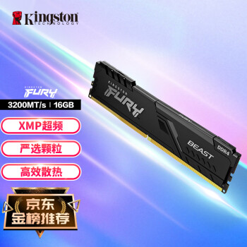 Kingston 金士顿 FURY Beast野兽系列 DDR4 3200MHz 台式机内存 马甲条 黑色 16GB HX432C18FB/16-SP