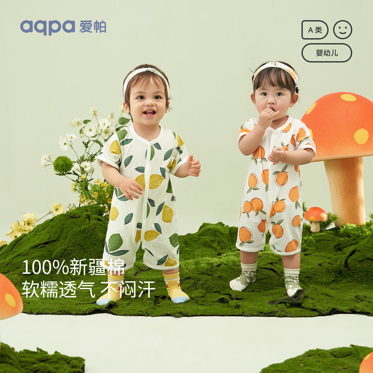 aqpa 婴儿纯棉连体衣幼儿爬服夏季新生宝宝衣服薄款哈衣 心想事橙 90cm 券后39元