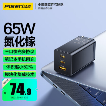 PISEN 品胜 65W氮化镓充电器多口TypeC/USB插头适用pd快充
