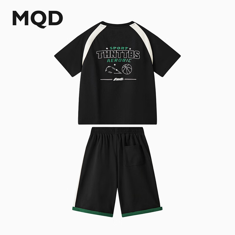 MQD 马骑顿 男大童运动篮球足球短袖套装 黑色 券后99元