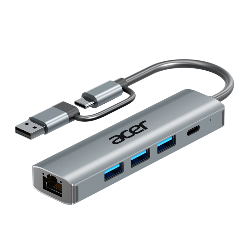 宏碁（acer）USB3.0转千兆网口扩展坞分线器HUB集线器  59.8元