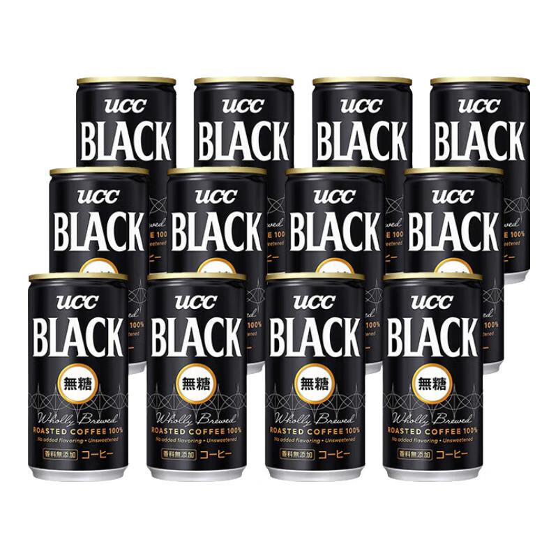 UCC 悠诗诗 BLACK黑咖啡饮料 日本进口无蔗糖美式咖啡开罐即饮 185g-12罐 券后54.9元