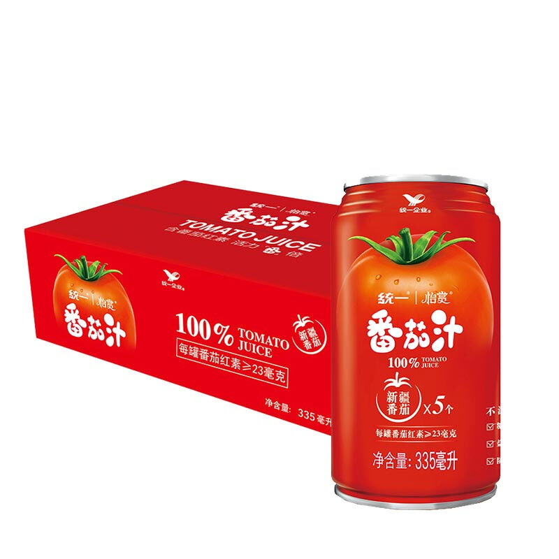统一 100%番茄汁 0脂 精选新疆番茄 浓缩还原335ml*24罐 89元