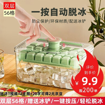 傅棠 冰块模具 食品级按压冰格自制冰块神器 双层豆绿色