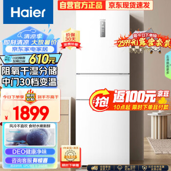 Haier 海尔 自营 Haier 海尔 255升风冷无霜三开门多门电冰箱小户型家用宿舍出租房一级能效BCD-255WLHC35EWVU1