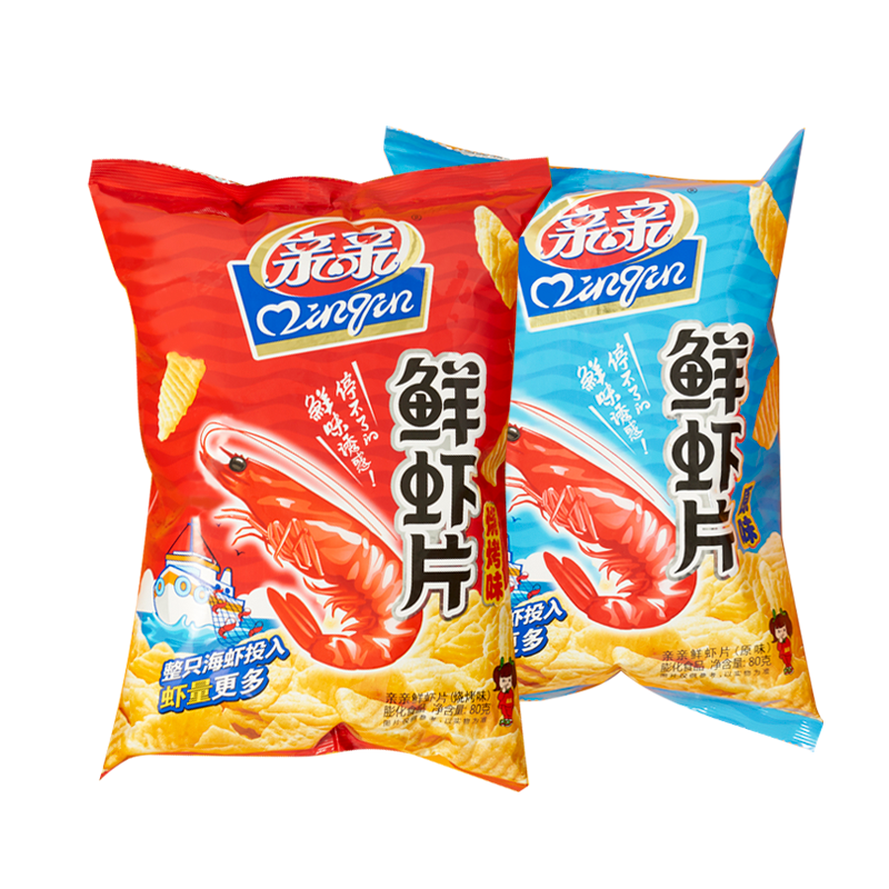Plus会员：Qinqin 亲亲 鲜虾片 休闲零食 膨化食品 网红小零食 80g原味*7包（烧烤味同价） 19.98元（合3.33元/件）