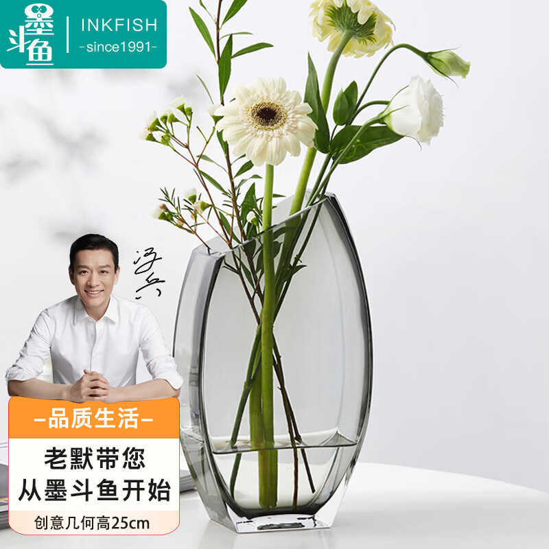 墨斗鱼 玻璃花瓶北欧风轻奢花瓶摆件富贵竹玫瑰百合桌面花器创意几何7796 69.9元