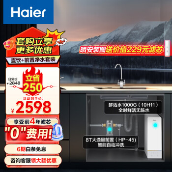 Haier 海尔 玉净鲜活系列 厨下式 净水器1000G大通量双出水 直饮净水器+前置过滤器