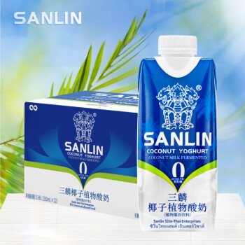 SANLIN 三麟 椰子植物酸奶330ml*12瓶 植物蛋白饮料膳食纤维饮品 泰国进口