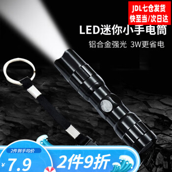 GLUECKIND 格鲁克 LED迷你强光小手电筒户外应急便携式LED灯袖珍版手电筒 黑色