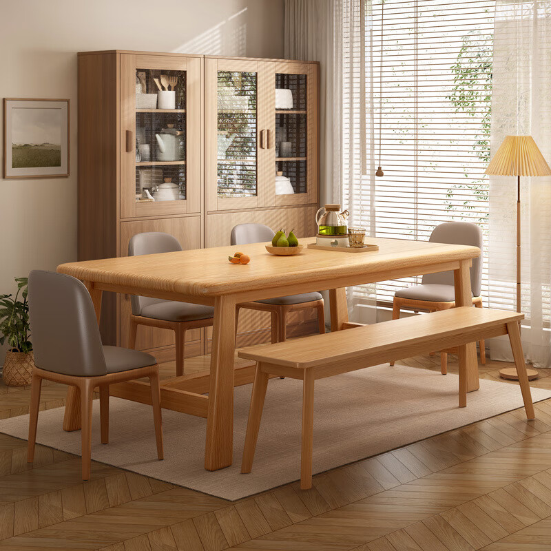 锦需 实木餐桌方桌饭桌家用木桌子胡桃木方形中式大长桌原木风桌椅 原木色180X80CM桌+6把椅子 2239.2元